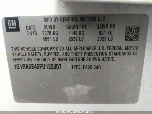 2015 Chevrolet Volt, VIN: 1G1RA6E46FU122357