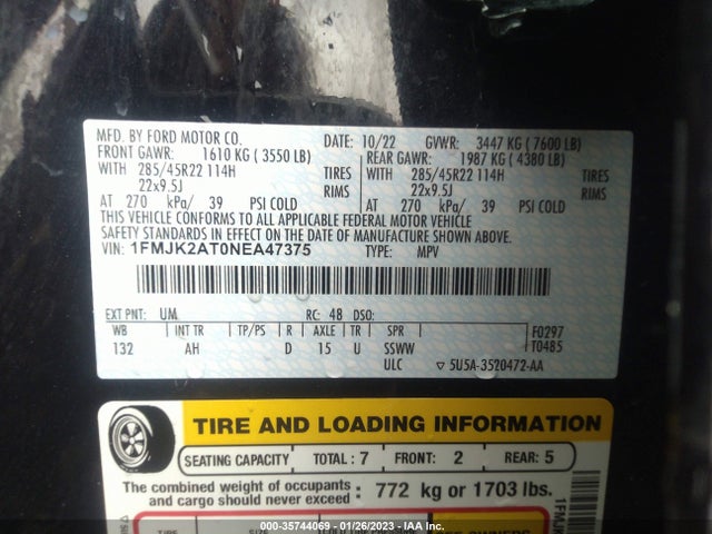 2022 Ford Expedition, VIN: 1FMJK2AT0NEA47375