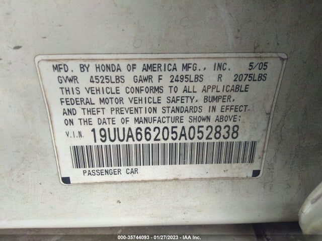 2005 ACURA TL VIN: 19UUA66205A052838