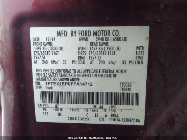 1FTEX1EP0FFA14712 Ford F-150 Xlt
