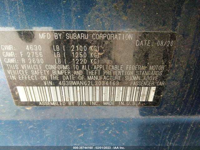 2020 Subaru Legacy, VIN: 4S3BWAN62L3034163
