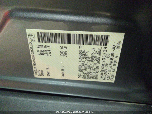 2021 Nissan Maxima, VIN: 1N4AA6EV7MC505519