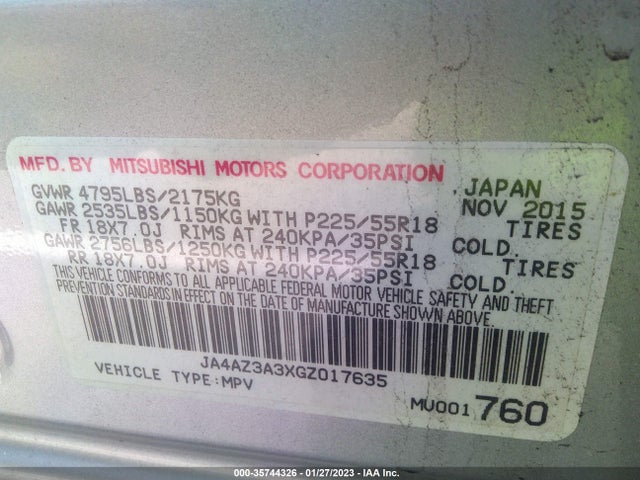 JA4AZ3A3XGZ017635 Mitsubishi Outlander Se/sel/es