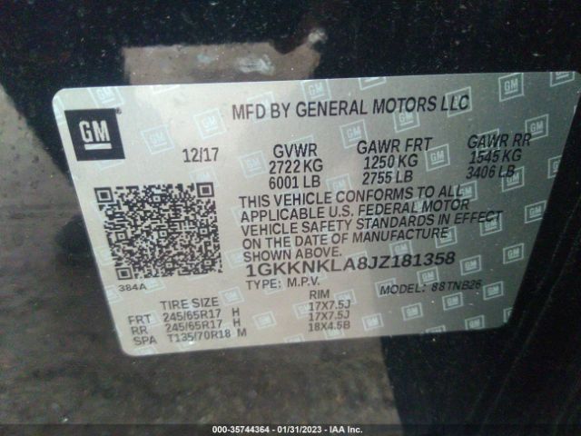 1GKKNKLA8JZ181358 GMC ACADIA SLE