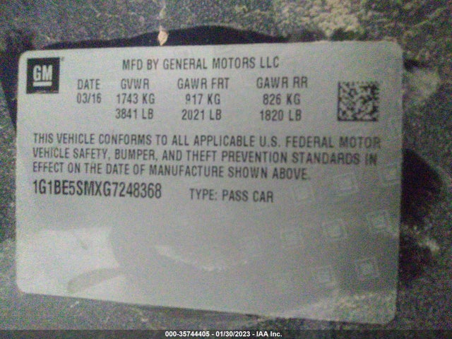 Chevrolet CRUZE LT 2016 1G1BE5SMXG7248368 Image 10