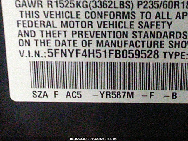 2015 Honda Pilot, VIN: 5FNYF4H51FB059528