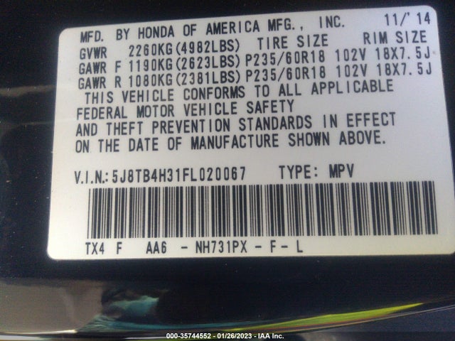2015 Acura RDX, VIN: 5J8TB4H31FL020067