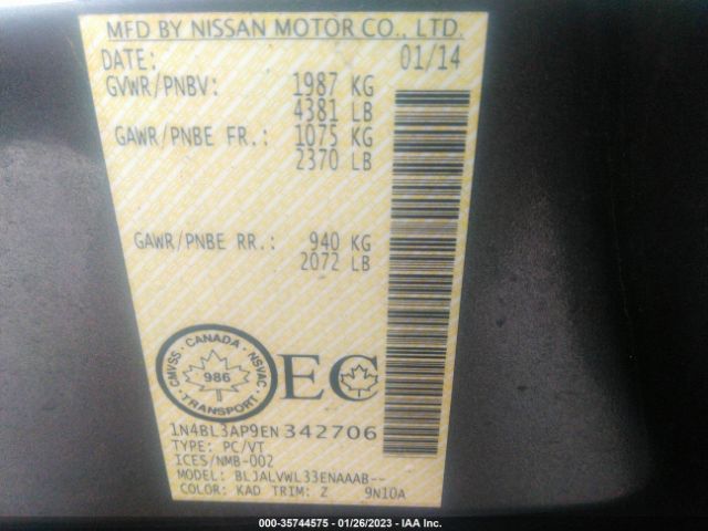 1N4BL3AP9EN342706 Nissan ALTIMA 3.5