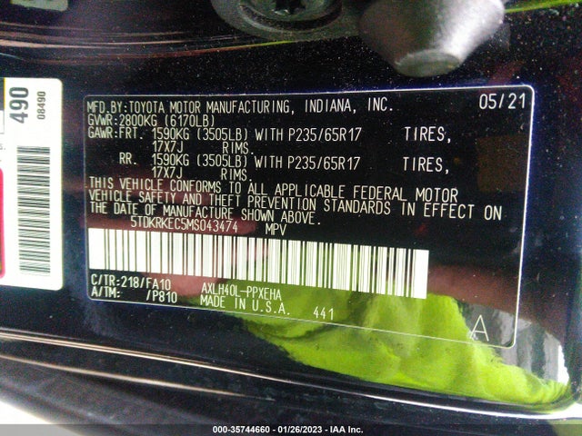 2021 Toyota Sienna, VIN: 5TDKRKEC5MS043474