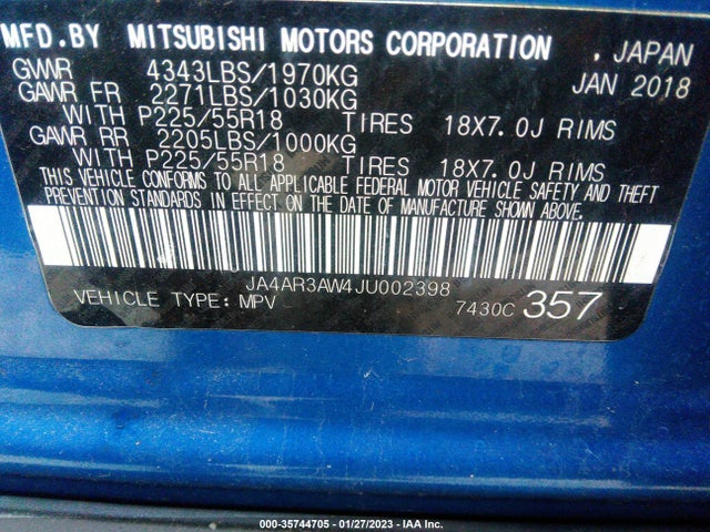 JA4AR3AW4JU002398 Mitsubishi Outlander Sport Se 2.4