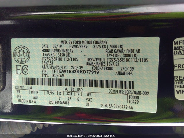 Ford gtdi 2019 1FTEW1E43KKD77919 Image 25