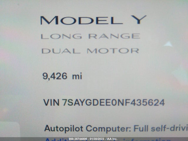 Tesla Model Y Long Range 2022 7SAYGDEE0NF435624 Image 7
