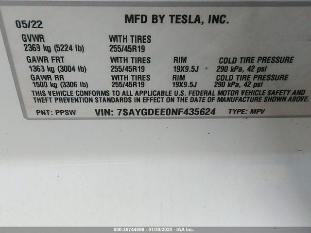 Tesla Model Y Long Range 2022 7SAYGDEE0NF435624 Image 9