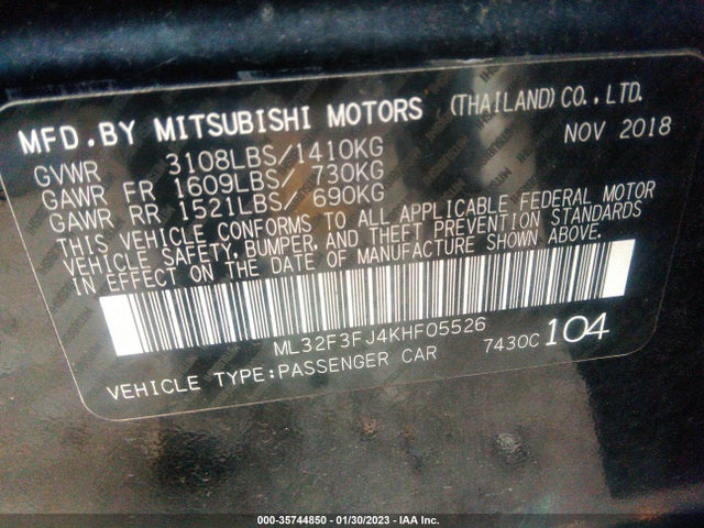 ML32F3FJ4KHF05526 Mitsubishi Mirage G4 Es/rf