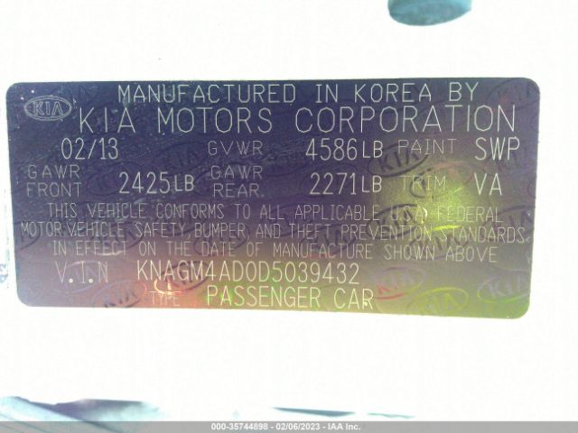 KNAGM4AD0D5039432 KIA Optima Hybrid Lx