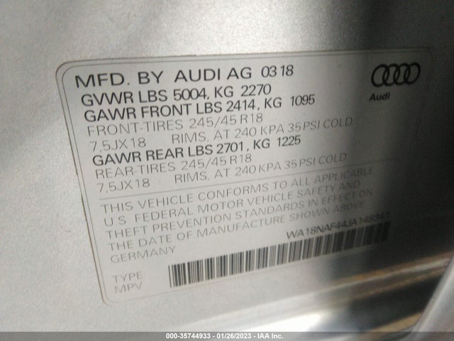 2018 Audi A6, VIN: WA18NAF44JA148341