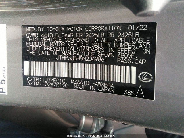 2022 Lexus UX, VIN: JTHP3JBH8N2049861