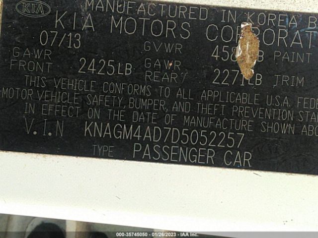 KNAGM4AD7D5052257 KIA Optima Hybrid Lx