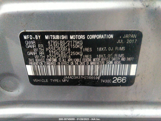 2017 Mitsubishi Outlander, VIN: JA4AD3A37HZ066596