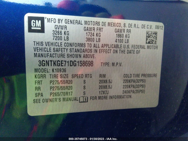 2013 CHEVROLET AVALANCHE LTZ VIN: 3GNTKGE71DG158698