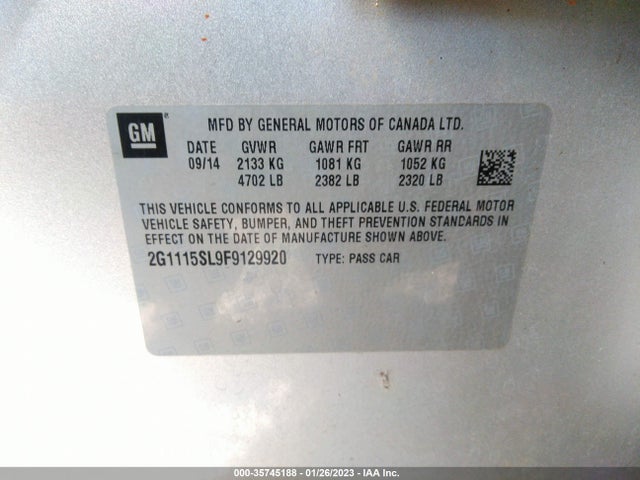 2015 Chevrolet Impala, VIN: 2G1115SL9F9129920