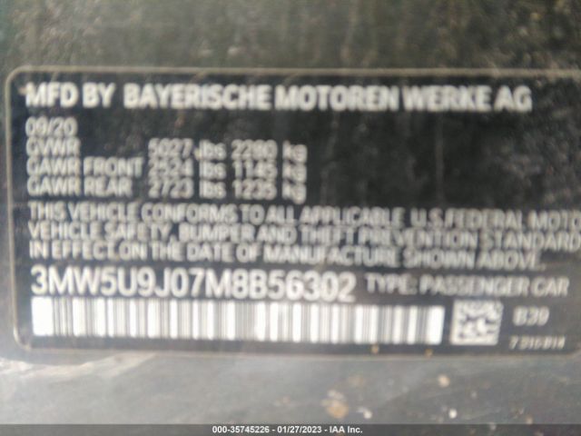 3MW5U9J07M8B56302 BMW 3 Series M340i Xdrive