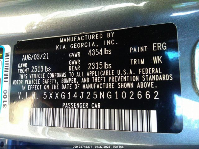 5XXG14J25NG102662 KIA K5 LXS
