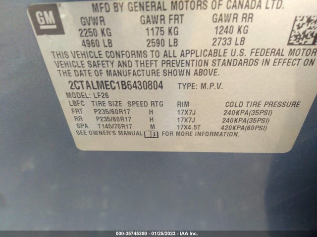 2011 GMC TERRAIN SLE-1 VIN: 2CTALMEC1B6430804