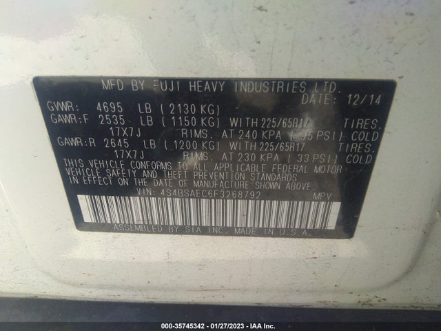 Subaru Outback 2.5i Premium 2015 4S4BSAEC6F3268792 Image 10