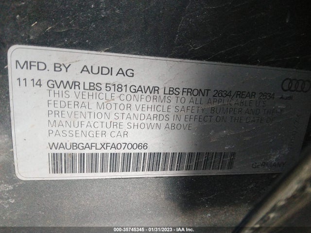 2015 Audi S4, VIN: WAUBGAFLXFA070066