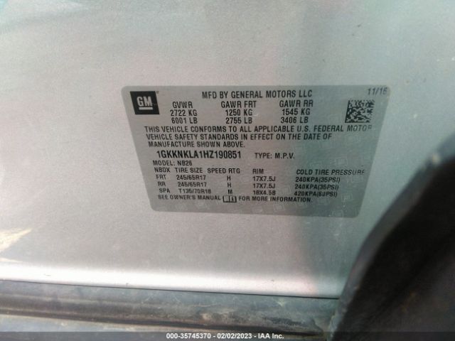 1GKKNKLA1HZ190851 GMC ACADIA SLE