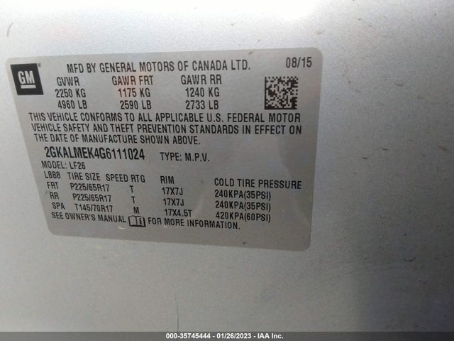 GMC Terrain Sle 2016 2GKALMEK4G6111024 Image 9