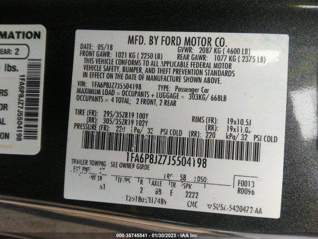 2018 Ford Mustang, VIN: 1FA6P8JZ7J5504198