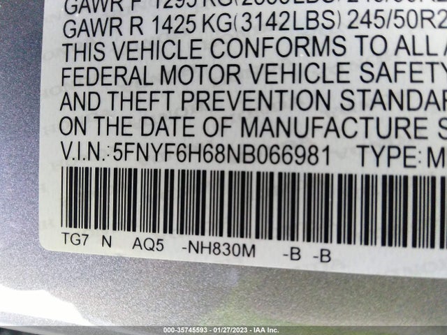 Honda Pilot Touring 7-passenger 2022 5FNYF6H68NB066981 Image 9
