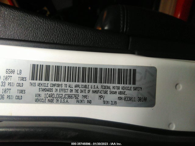 2018 Dodge Durango, VIN: 1C4RDJDG2JC366762
