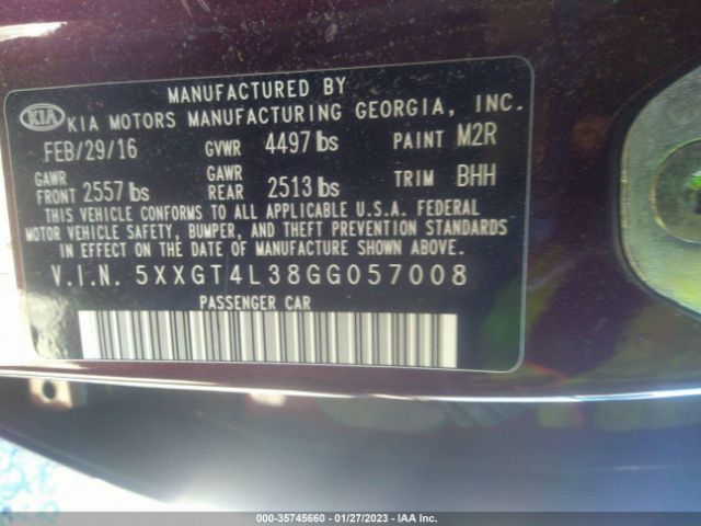 5XXGT4L38GG057008 KIA Optima Lx