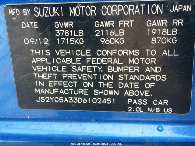 Suzuki SX4 2013 JS2YC5A33D6102451 Image 9