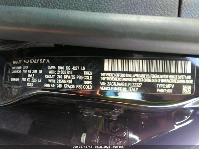 2020 JEEP RENEGADE SPORT VIN: ZACNJAAB1LPL22327