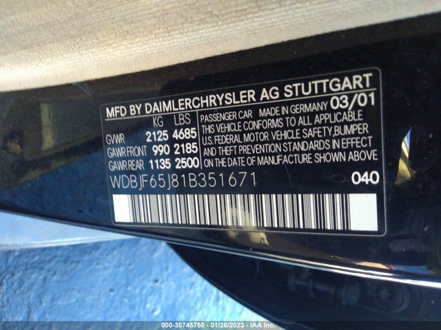 2001 MERCEDES-BENZ E-CLASS VIN: WDBJF65J81B351671