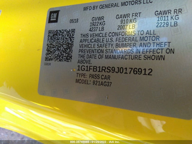 2018 Chevrolet Camaro, VIN: 1G1FB1RS9J0176912