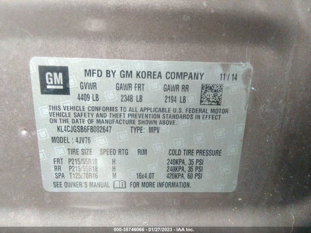 2015 Buick Encore, VIN: KL4CJGSB6FB082647
