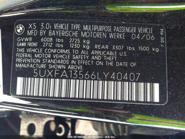 5UXFA13566LY40407 BMW X5 3.0I