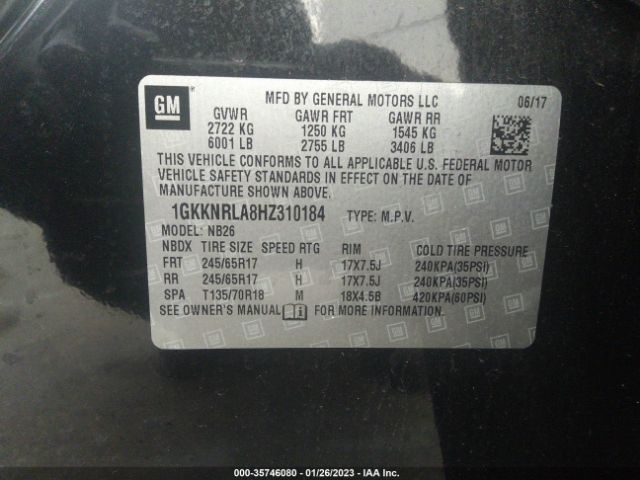 1GKKNRLA8HZ310184 GMC ACADIA SLE