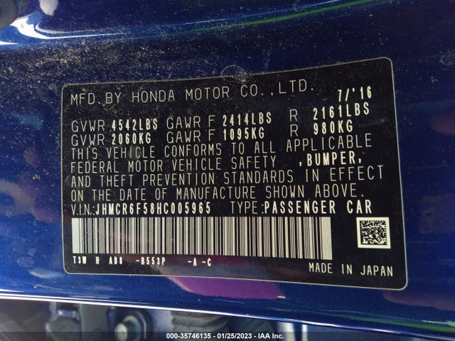 2017 Honda Accord, VIN: JHMCR6F58HC005965