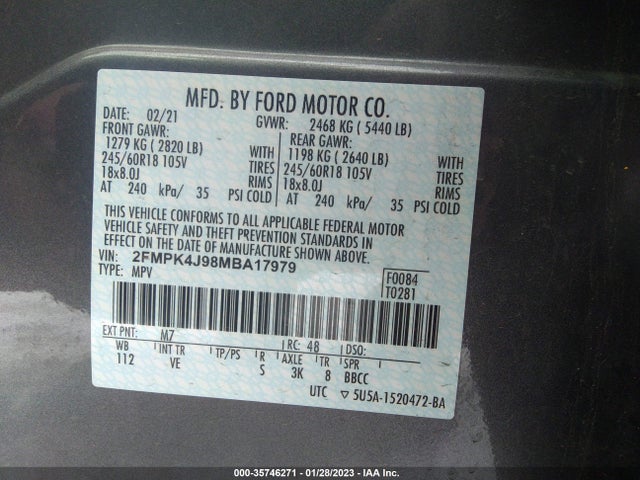 2021 Ford Edge, VIN: 2FMPK4J98MBA17979
