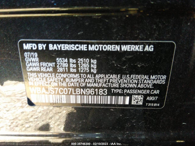 WBAJS7C07LBN96183 BMW 5 Series M550i Xdrive