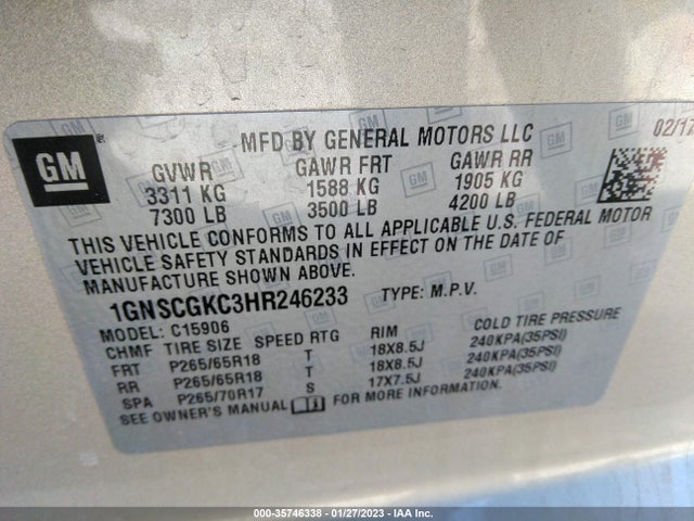 2017 Chevrolet Suburban, VIN: 1GNSCGKC3HR246233