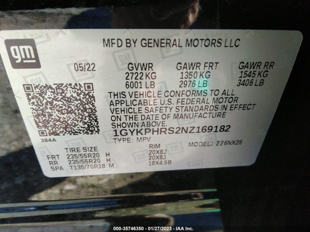 2022 Cadillac XT6, VIN: 1GYKPHRS2NZ169182
