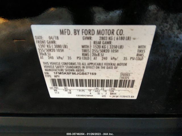 1FM5K8F86JGB67169 Ford Explorer Limited
