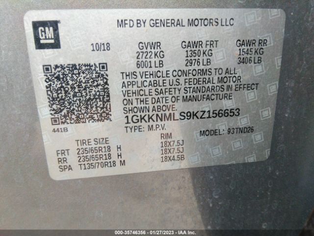 1GKKNMLS9KZ156653 GMC ACADIA SLT